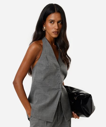 blusa feminina frente única xadrez cinza P blusa feminina frente única xadrez cinza P