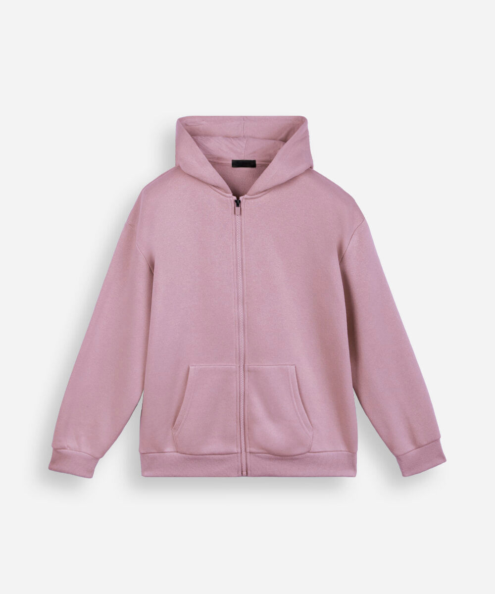 blusão de moletom juvenil com zíper rosa