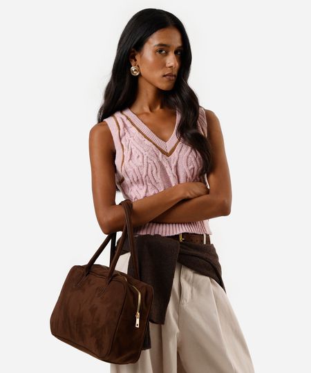 colete feminino de tricot decote v texturizado rosa PP colete feminino de tricot decote v texturizado rosa PP