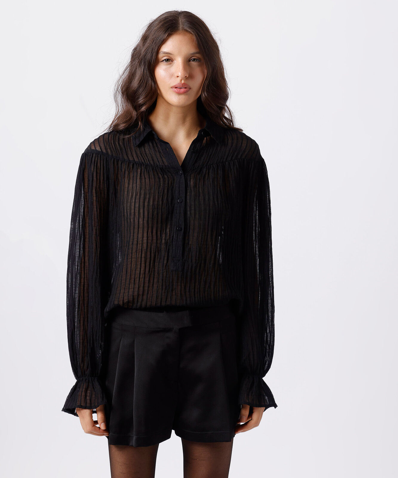blusa feminina com viscose listrada mindset preta