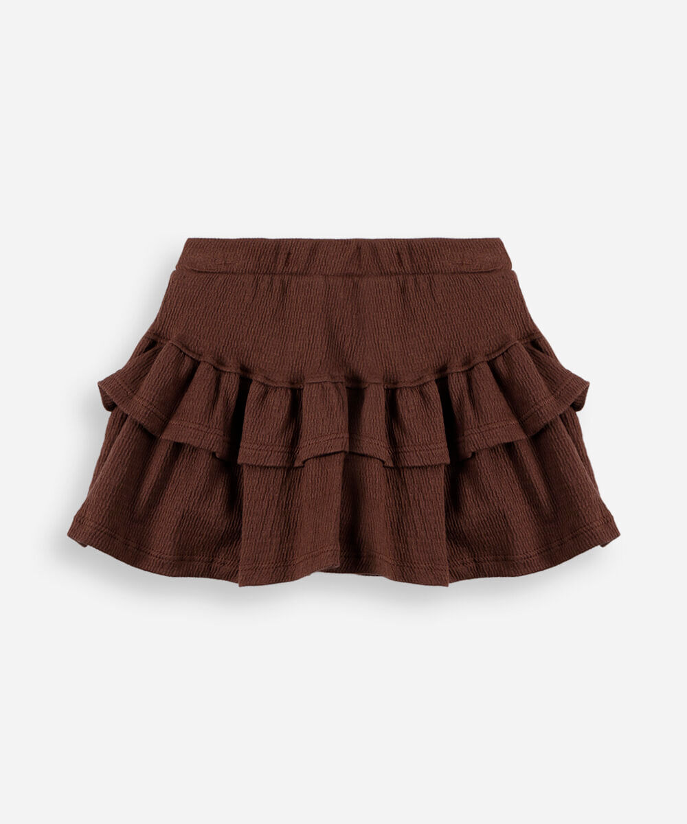 saia curta infantil com babados texturizada marrom