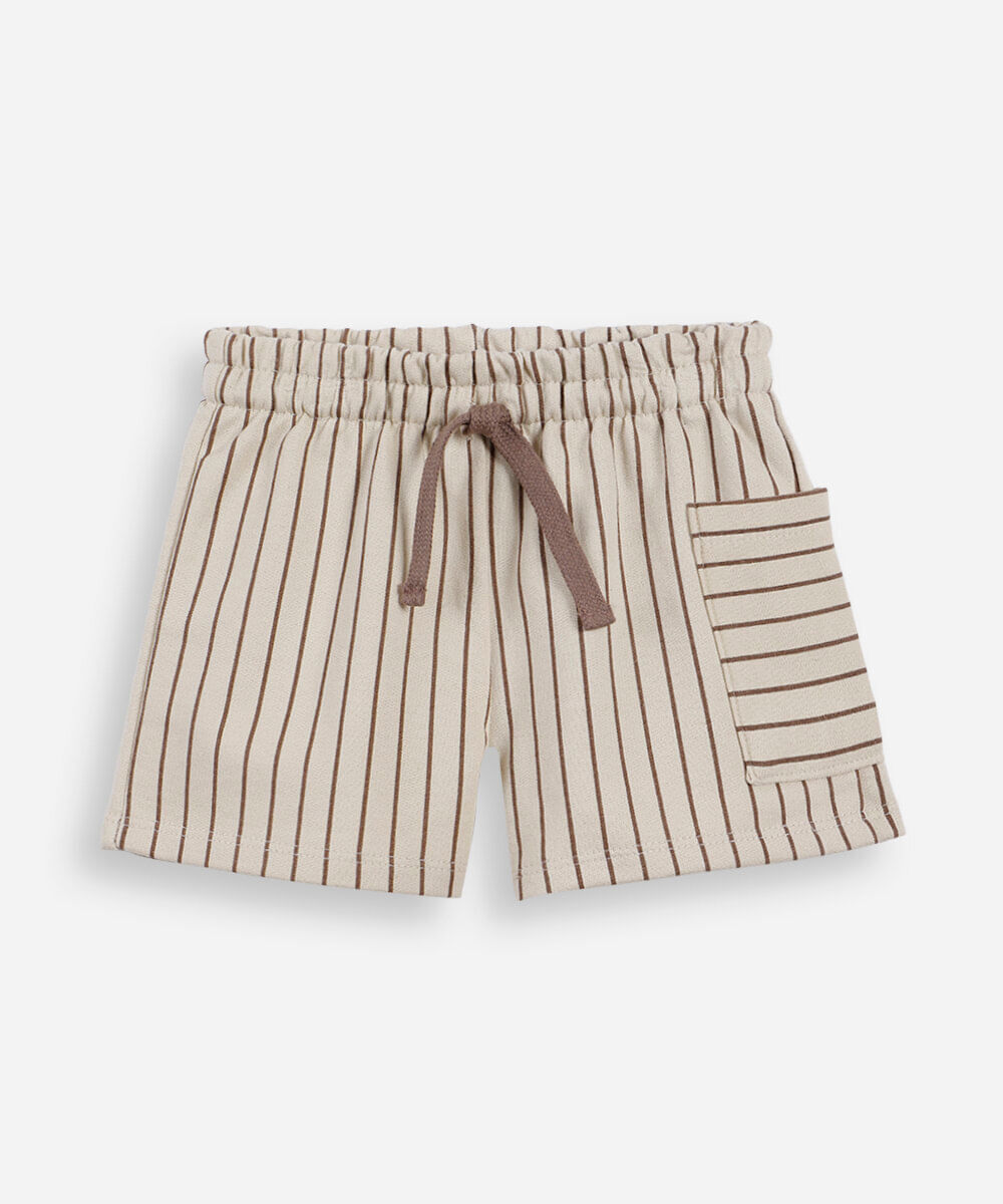 short infantil de malha listrado bege