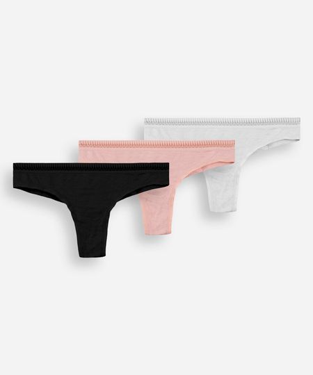 kit de 3 calcinhas fio dental em viscose feminino colorido G