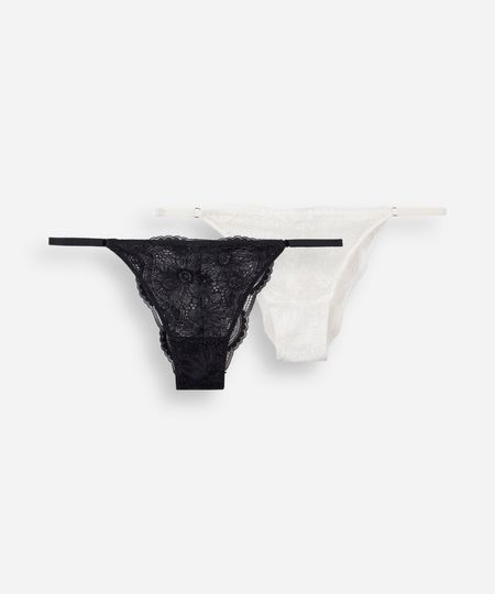 kit de 2 calcinhas string feminino com renda floral colorido G kit de 2 calcinhas string feminino com renda floral colorido G