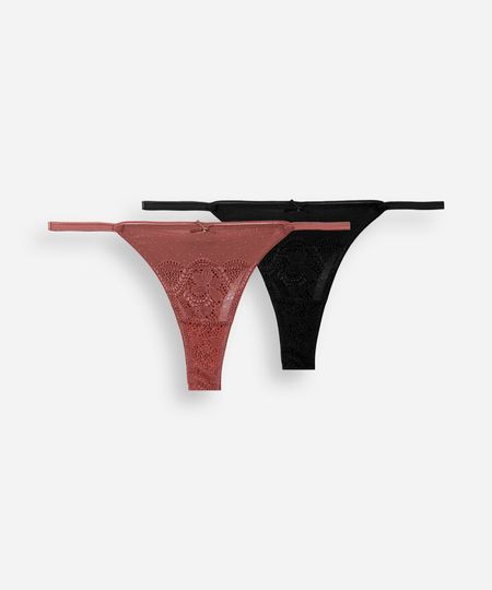 kit de 2 calcinhas fio dental feminina com renda colorido G