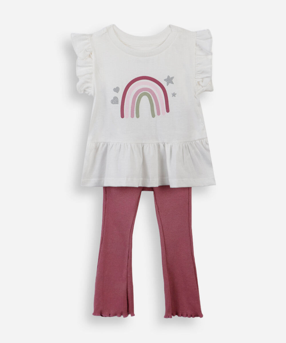 conjunto infantil de algodão arco íris off white