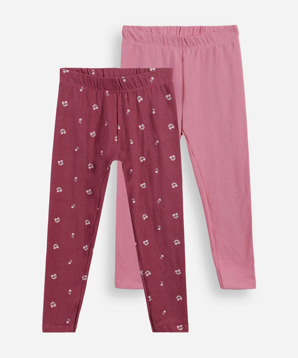 kit de 2 calças legging infantil de algodão cerejas multicor