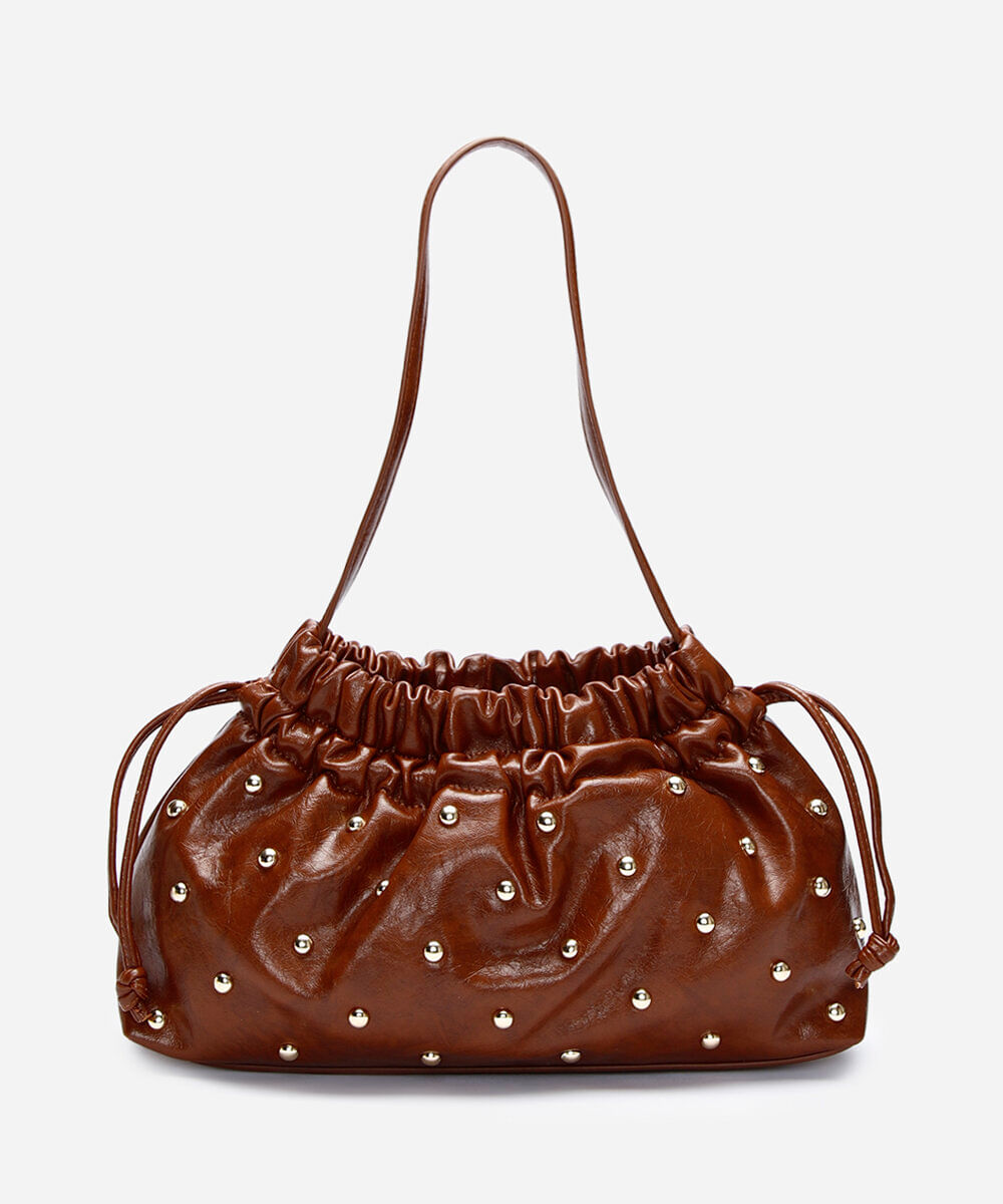 bolsa shoulder tachas marrom
