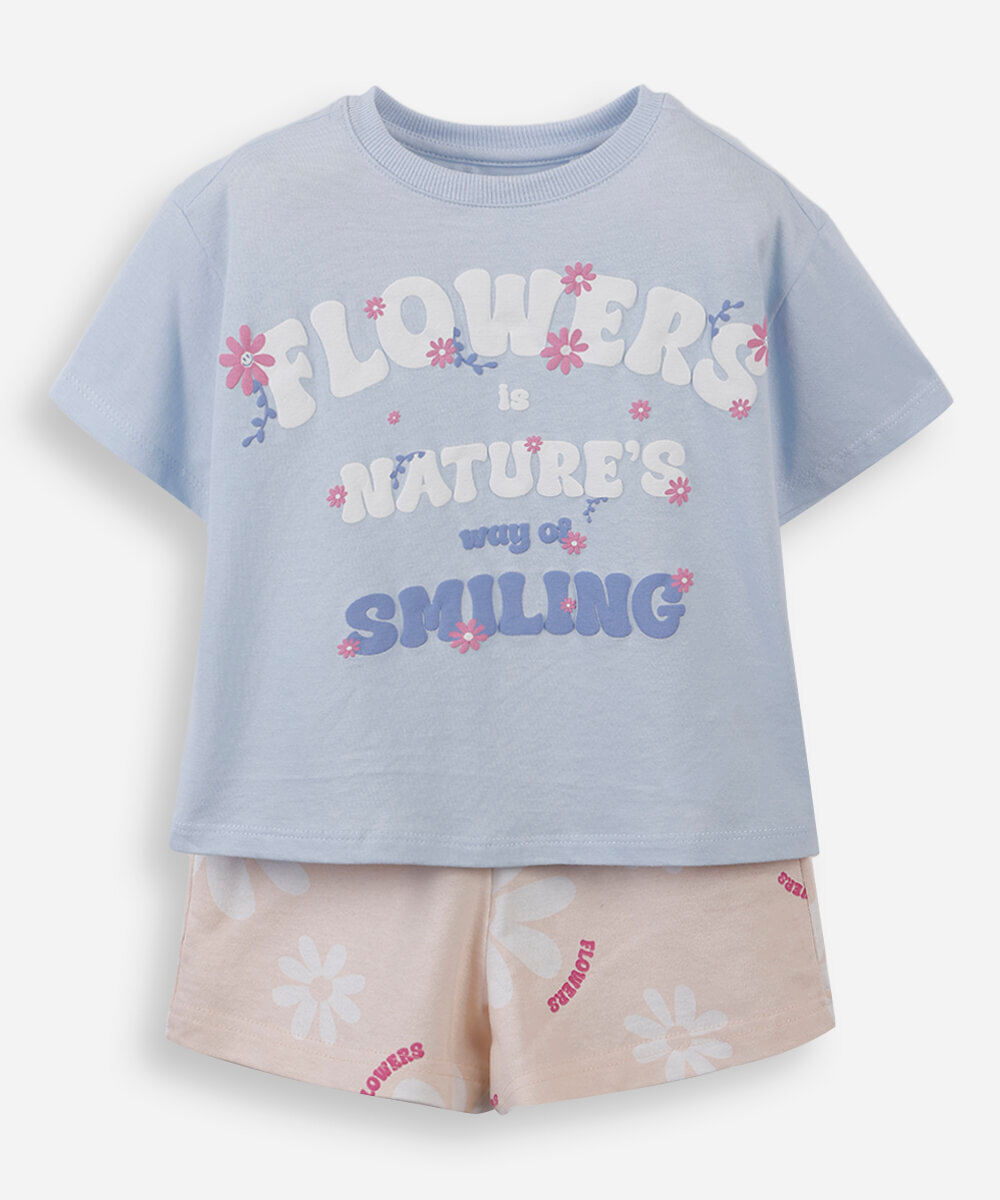 conjunto curto infantil de algodão estampado colorido