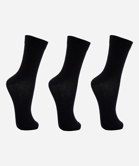 kit de 3 meias cano alto preto 34-39 kit de 3 meias cano alto preto 34-39