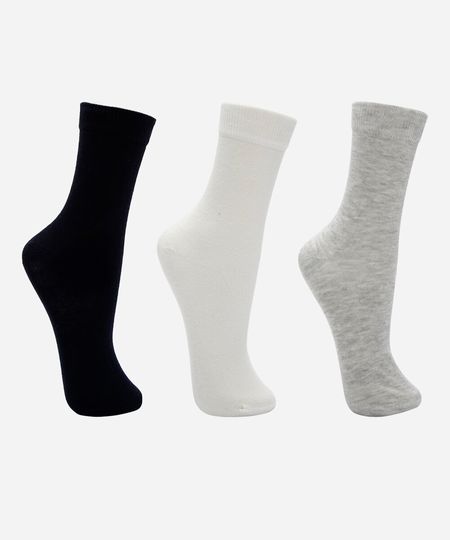 kit de 3 meias cano alto colorido 34-39