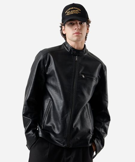 jaqueta masculina de poliuretano preta G jaqueta masculina de poliuretano preta G