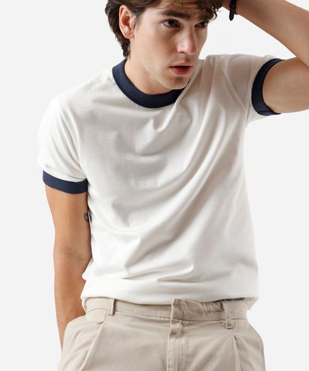 camiseta masculina de algodão bicolor off white PP camiseta masculina de algodão bicolor off white PP