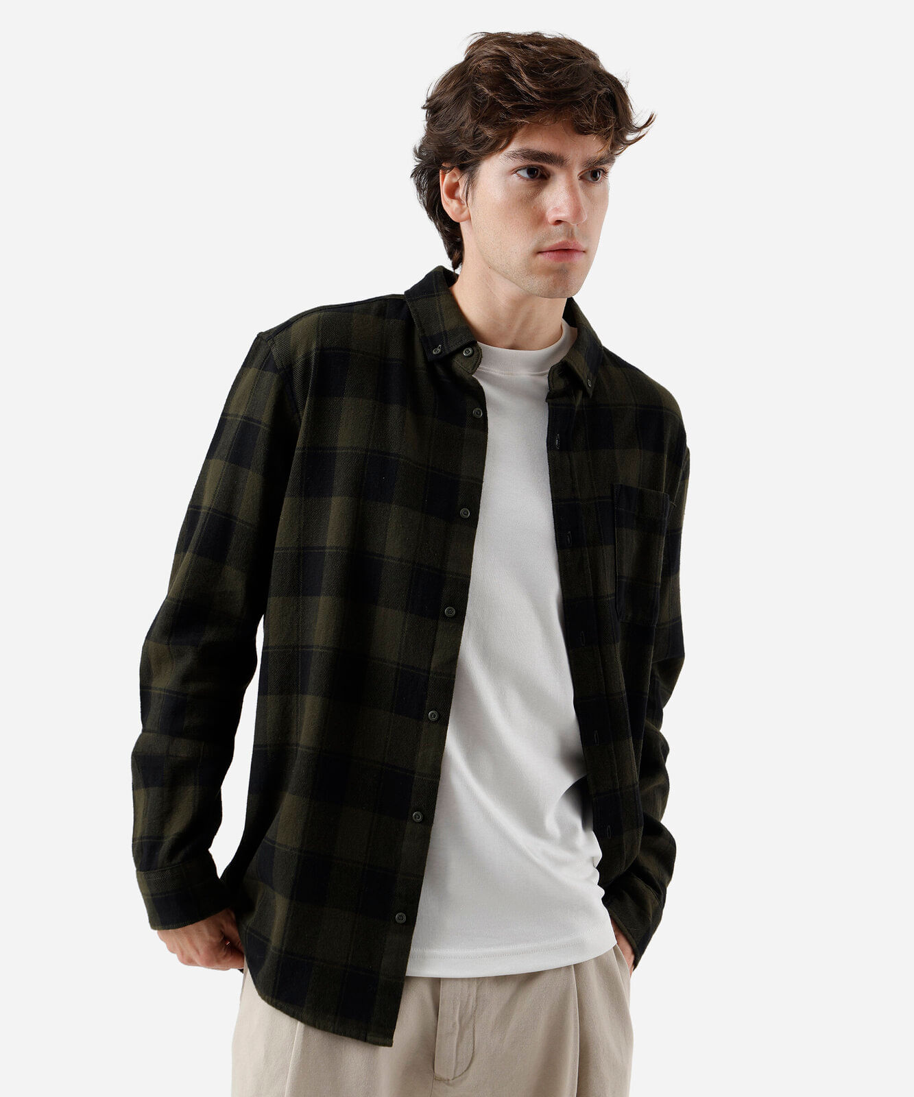 camisa comfort flanelada xadrez verde escuro