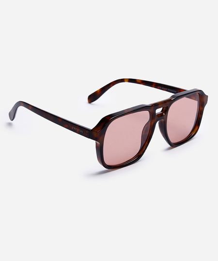 óculos de sol unissex aviador tartaruga de acetato triton marrom UNICO