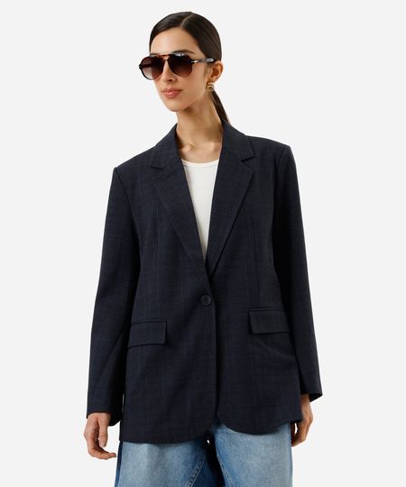 blazer de alfaiataria feminino xadrez azul PP