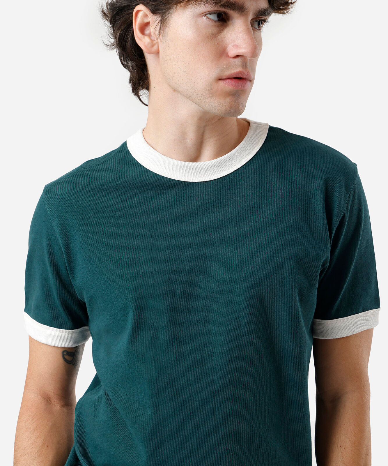 camiseta masculina de algodão bicolor verde