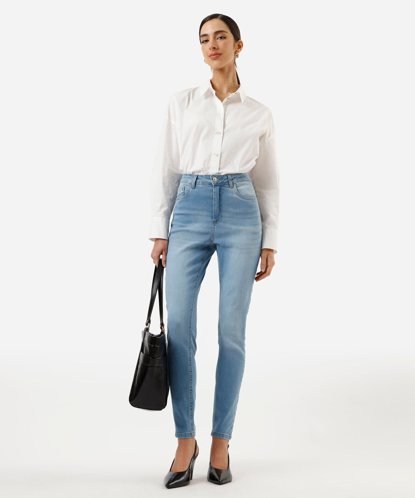 calça skinny feminina jeans cintura alta azul