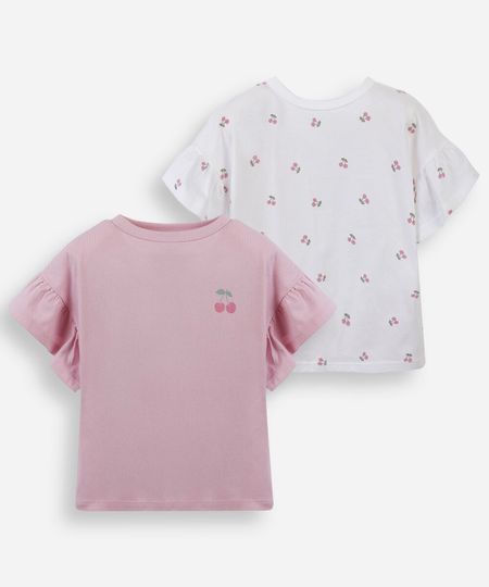 kit infantil de 2 blusas com babados cereja coloridas 4