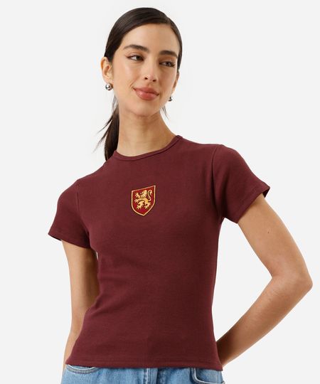 blusa baby look feminina de algodão grifinória harry potter vinho PP