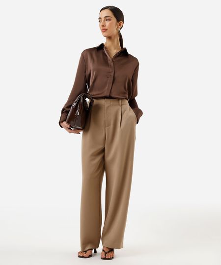 calça balloon de alfaiataria feminina com pregas bege 36