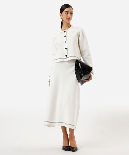 saia midi feminina de tricot com listras off white GG saia midi feminina de tricot com listras off white GG
