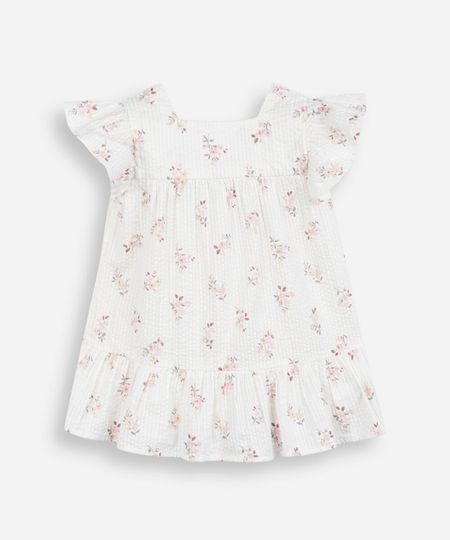 vestido midi infantil de algodão texturizado floral off white 2