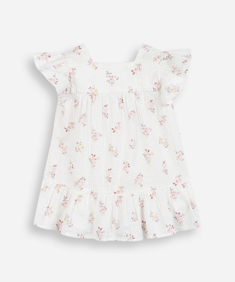 vestido midi infantil de algodão texturizado floral off white