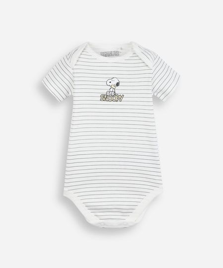 body infantil manga curta listrado snoopy off white 12-18
