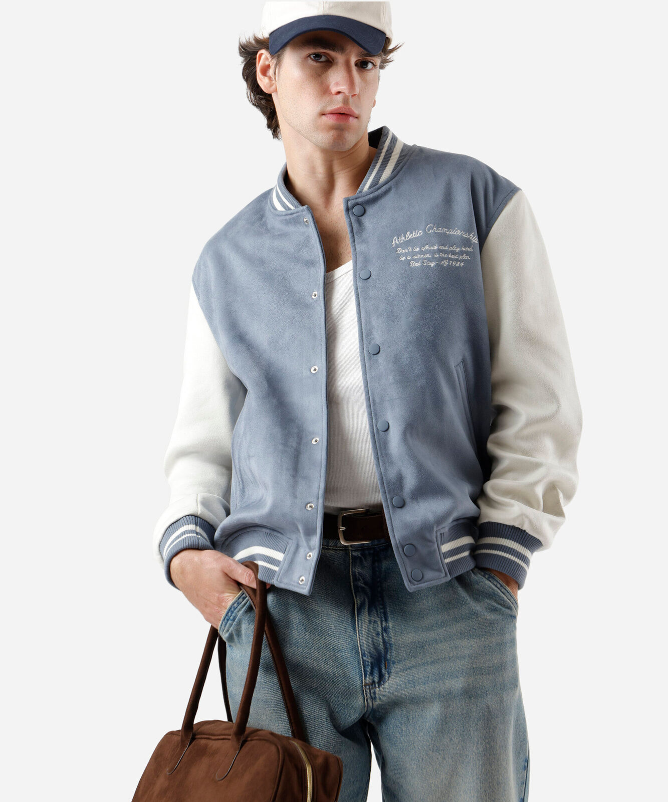 jaqueta bomber masculina de suede los angeles azul