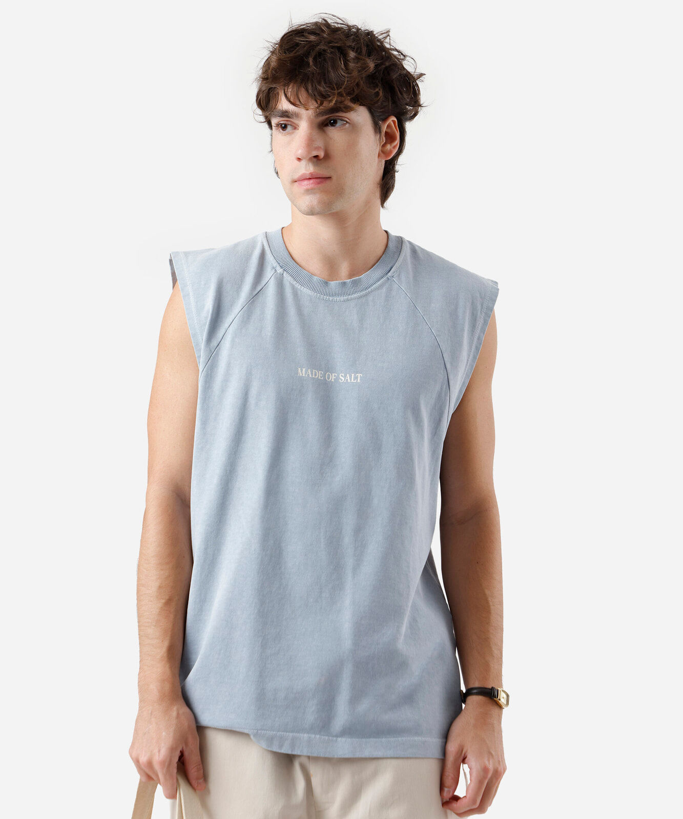 regata machão masculina de algodão estampada estonada azul
