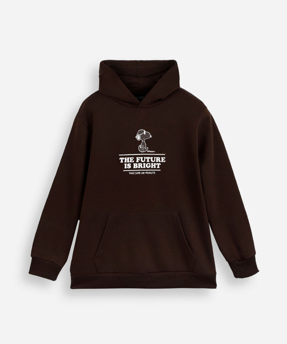 blusão oversized juvenil de moletom snoopy marrom