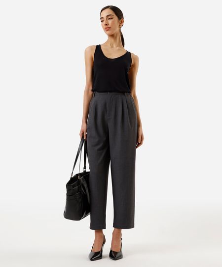 calça reta de alfaiataria feminina com pregas risca de giz cinza 42 calça reta de alfaiataria feminina com pregas risca de giz cinza 42