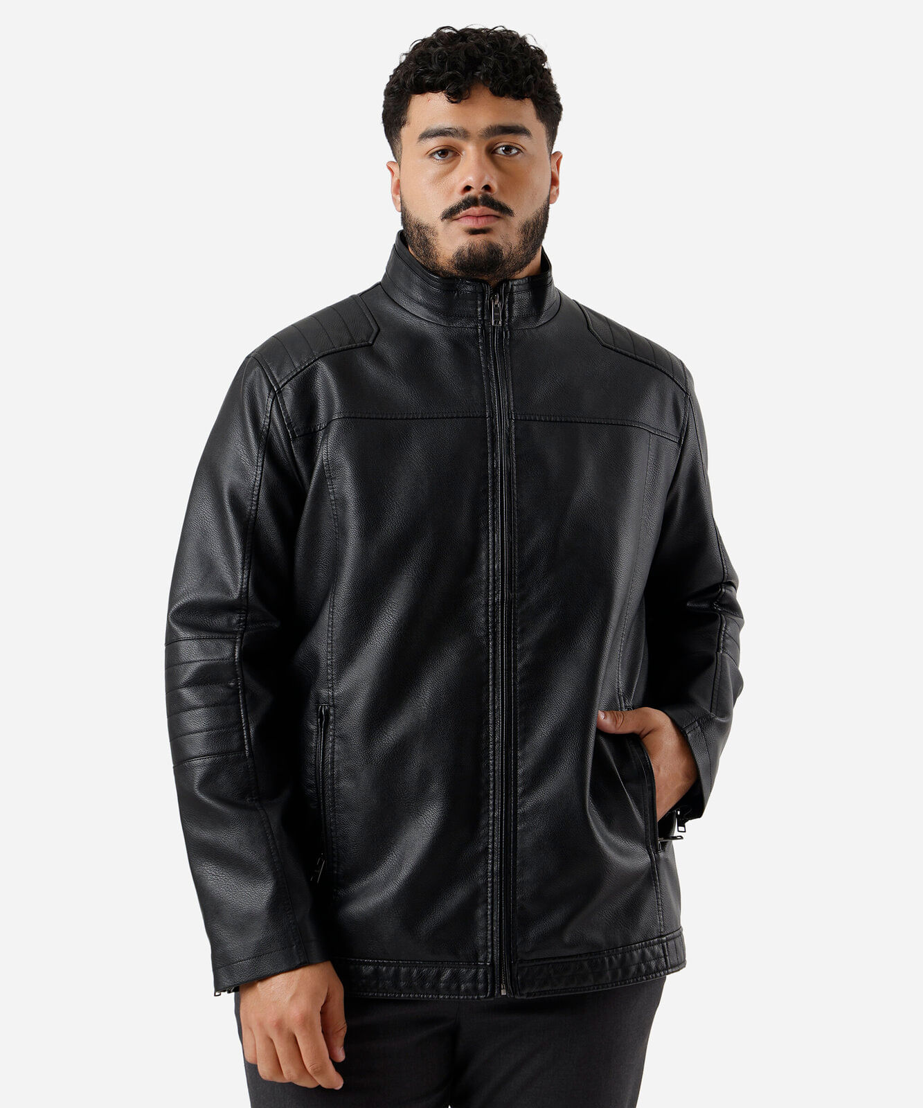 jaqueta masculina de poliuretano com recortes plus size preta