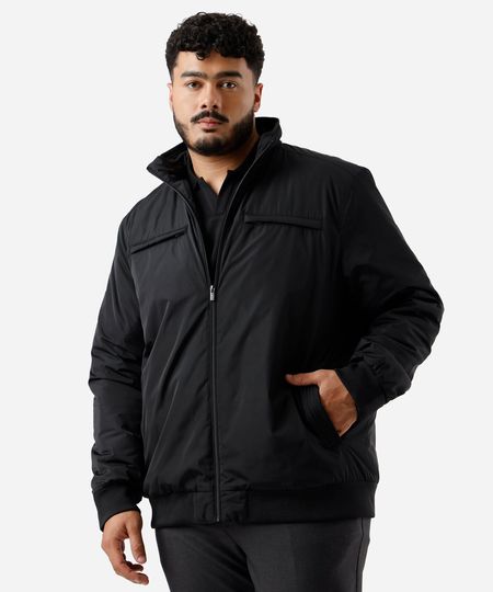 jaqueta de nylon plus size básica com zíper preto GG3 jaqueta de nylon plus size básica com zíper preto GG3