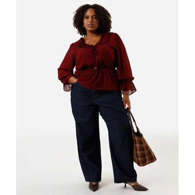 calça wide leg feminina jeans plus size azul