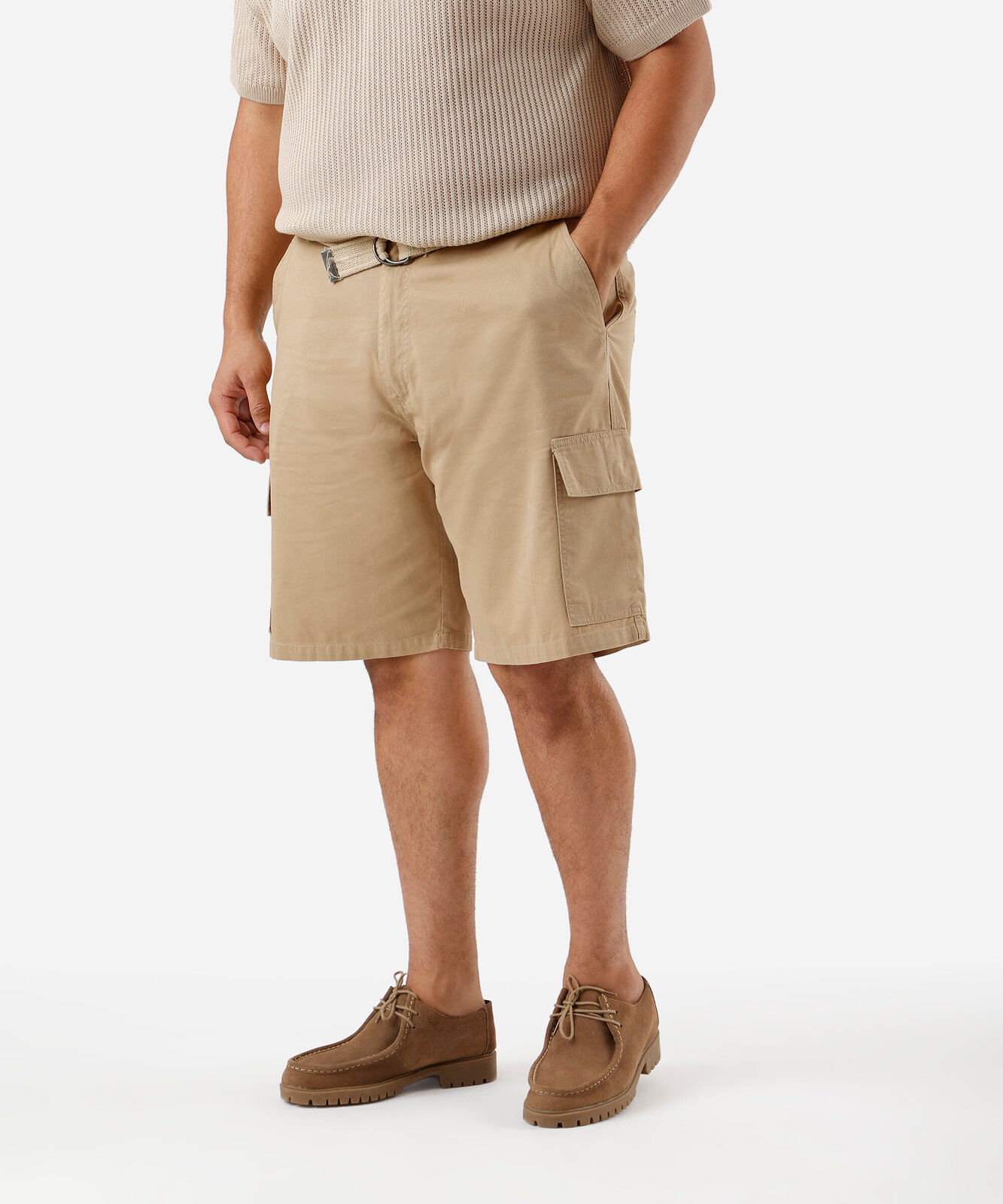 bermuda masculina slim cargo plus size bege