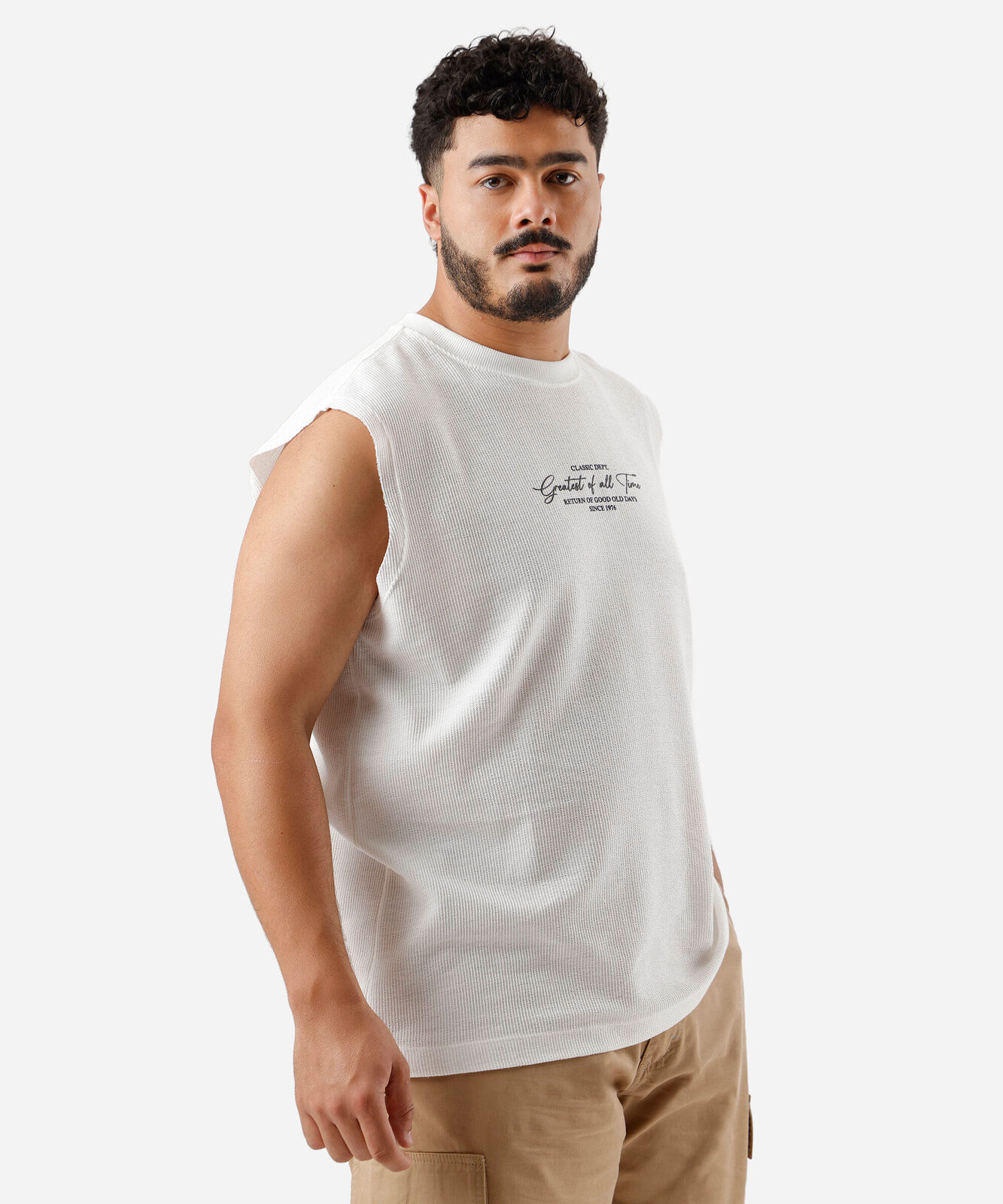 regata masculina plus size machao bordado off white