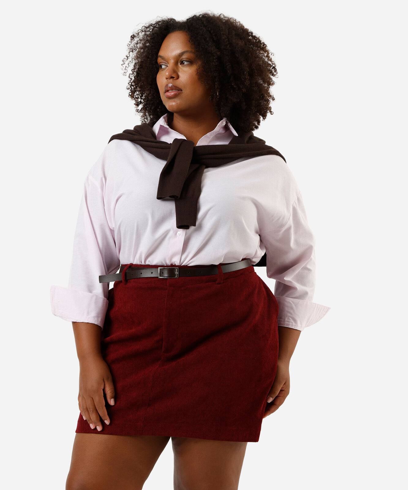 camisa feminina manga longa listrada plus size rosa