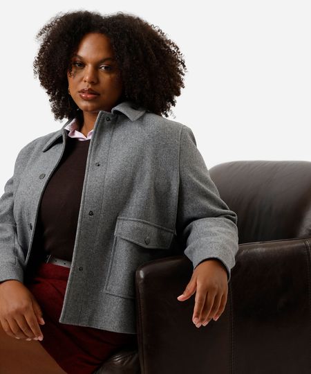 jaqueta feminina texturizada plus size cinza GG3