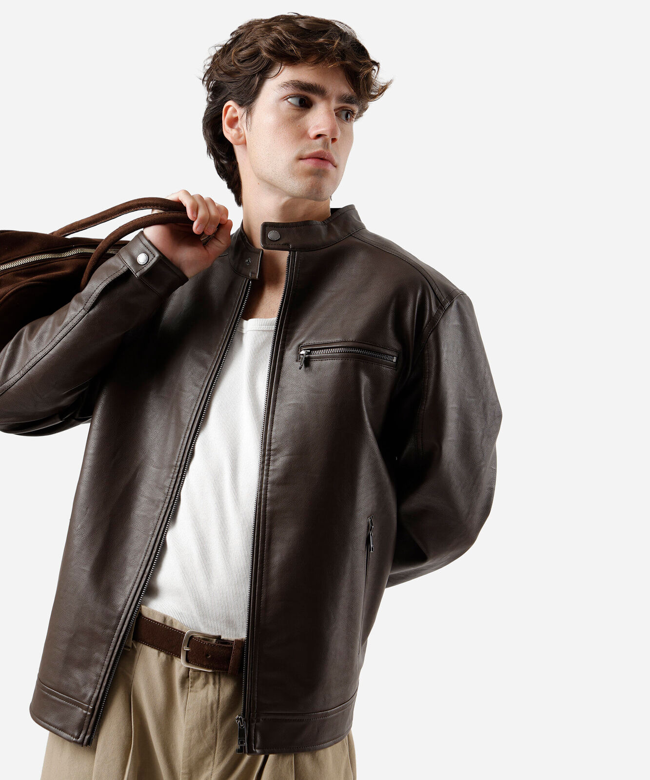 jaqueta masculina de poliuretano marrom