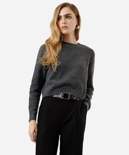 suéter básico feminino cropped de tricot cinza P