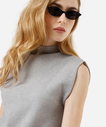 regata feminina de tricot gola alta cinza P