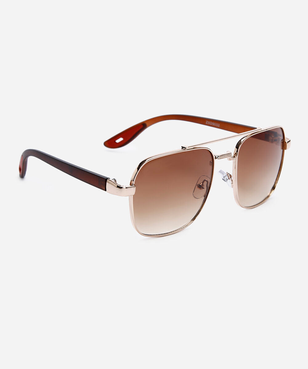 óculos de sol masculino aviador de metal dourado