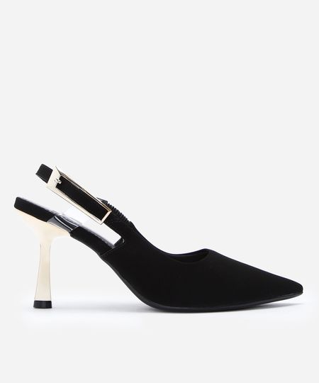 scarpin slingback salto fino com fivela grande preto 35 scarpin slingback salto fino com fivela grande preto 35