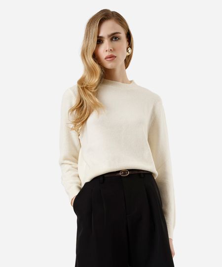suéter básico feminino cropped de tricot bege M