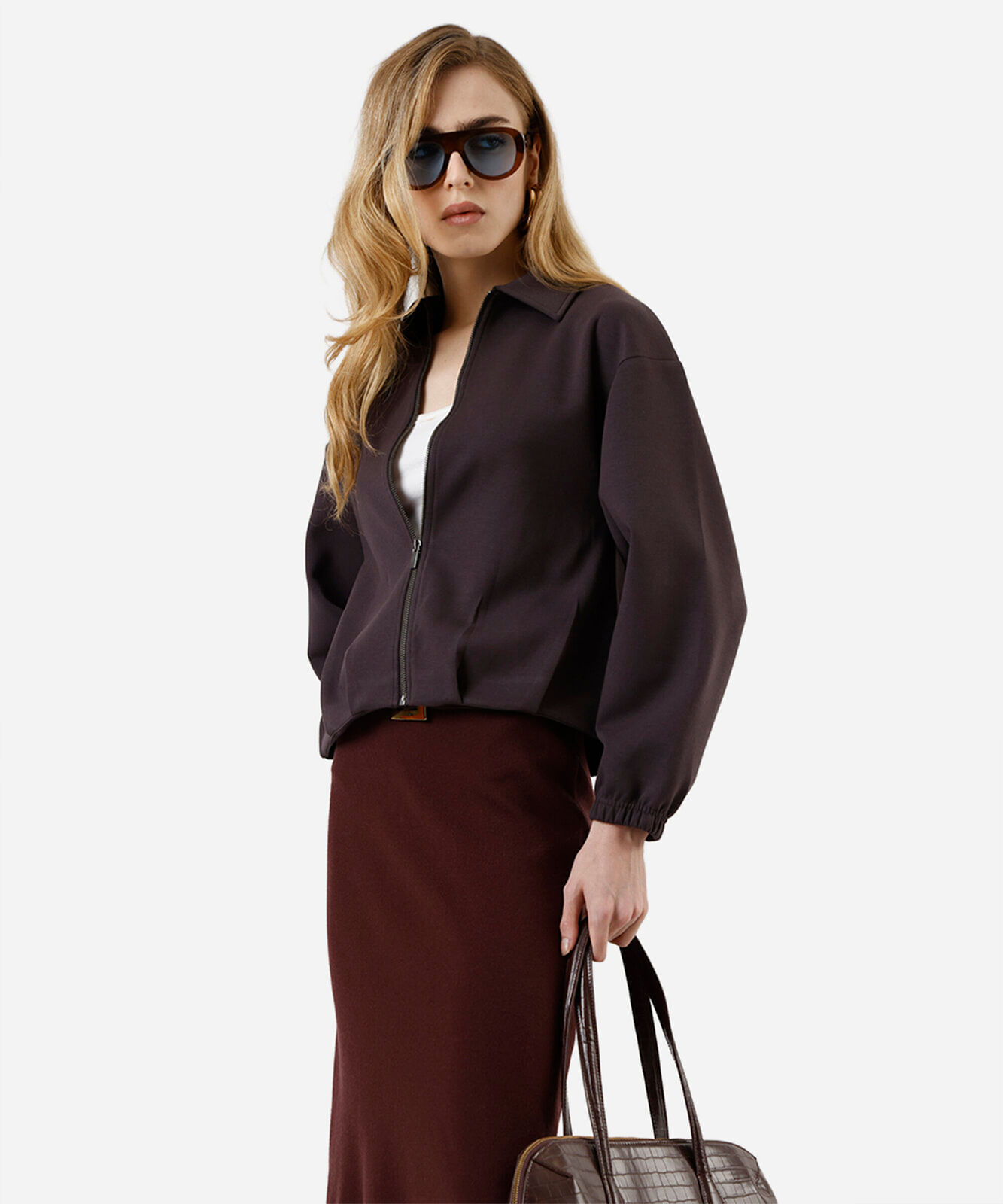 jaqueta bomber feminina com pregas cinza