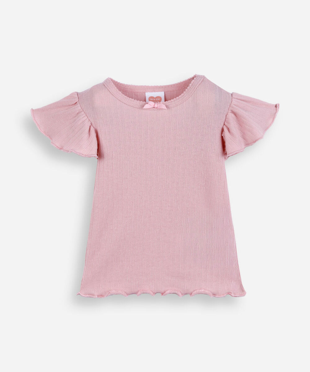 blusa infantil com algodão e laço canelada rosa