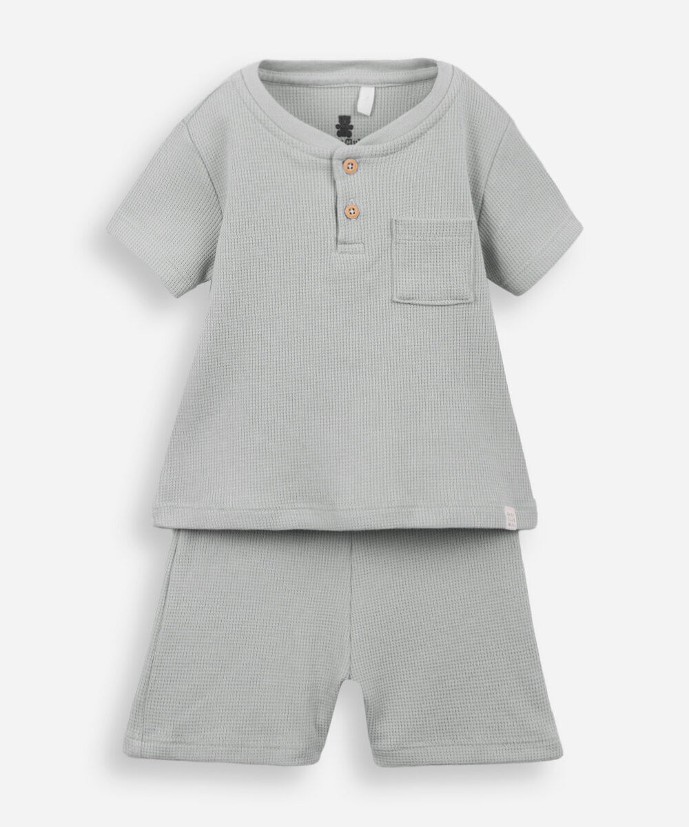 conjunto curto infantil de algodão texturizado verde