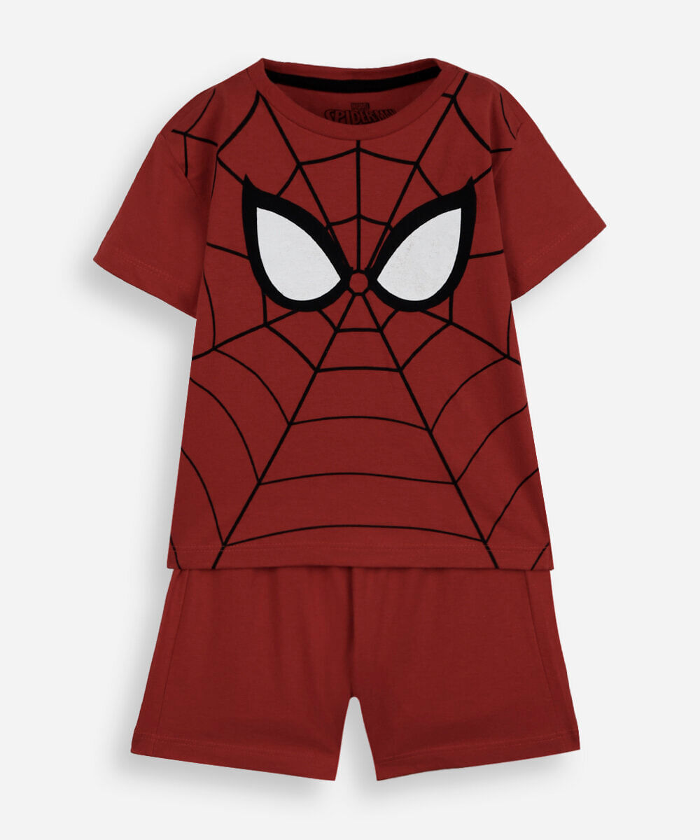 pijama curto infantil homem aranha vermelho